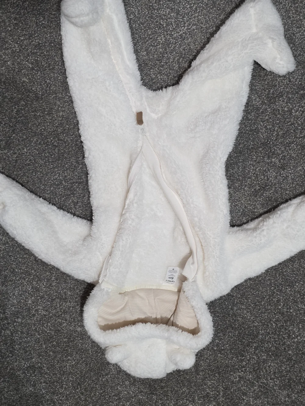 Carter's Cream Plush Hooded Baby One-Piece Bodysuit